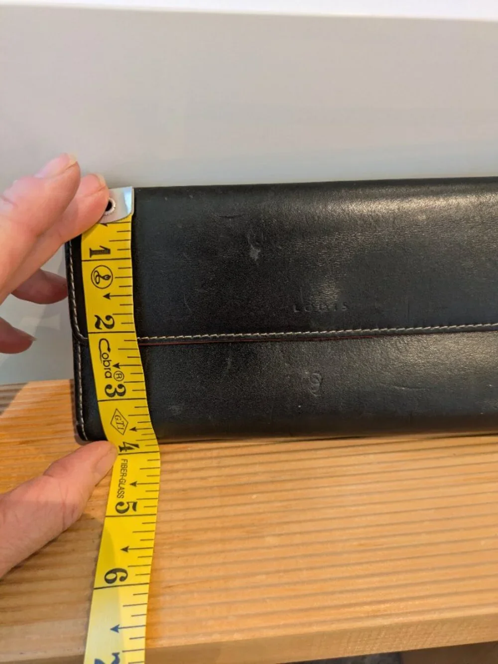 Lodis Black Leather Trifold Continental Wallet Red Interior Classic Vintage.
